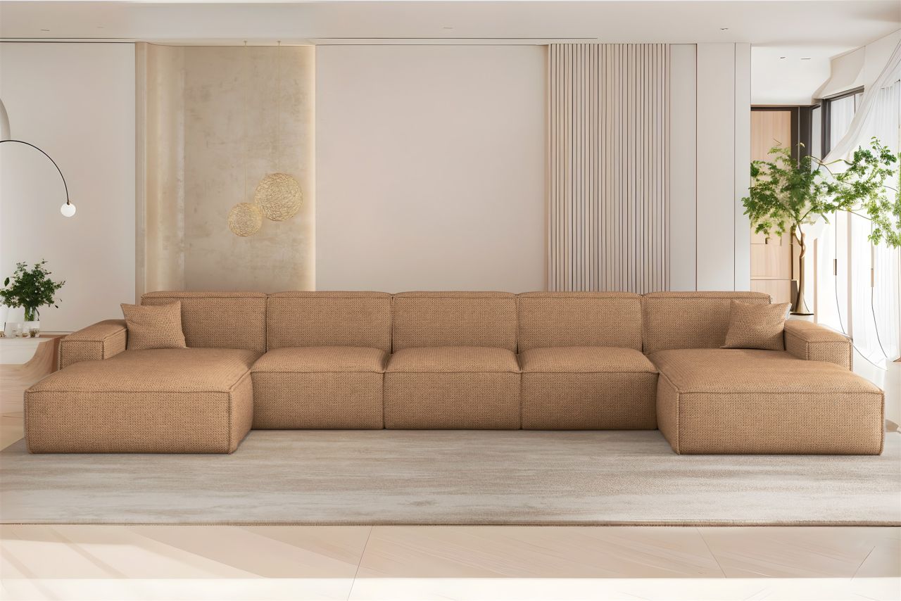 Wohnlandschaft Sofa U-Form CELES PREMIUM XL in Stoff Artico Rostbraun