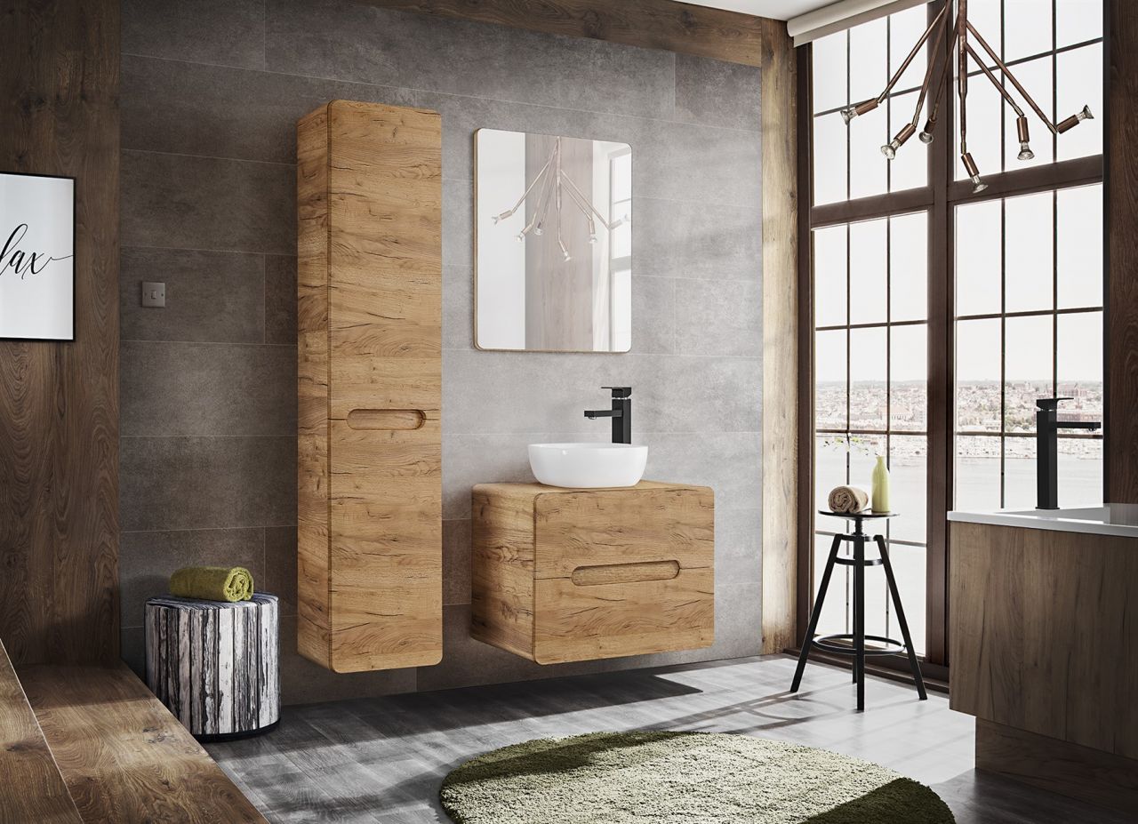 Badmöbel Set 3-tlg Badezimmerset FERMO 80cm Gold Eiche ohne Waschtisch