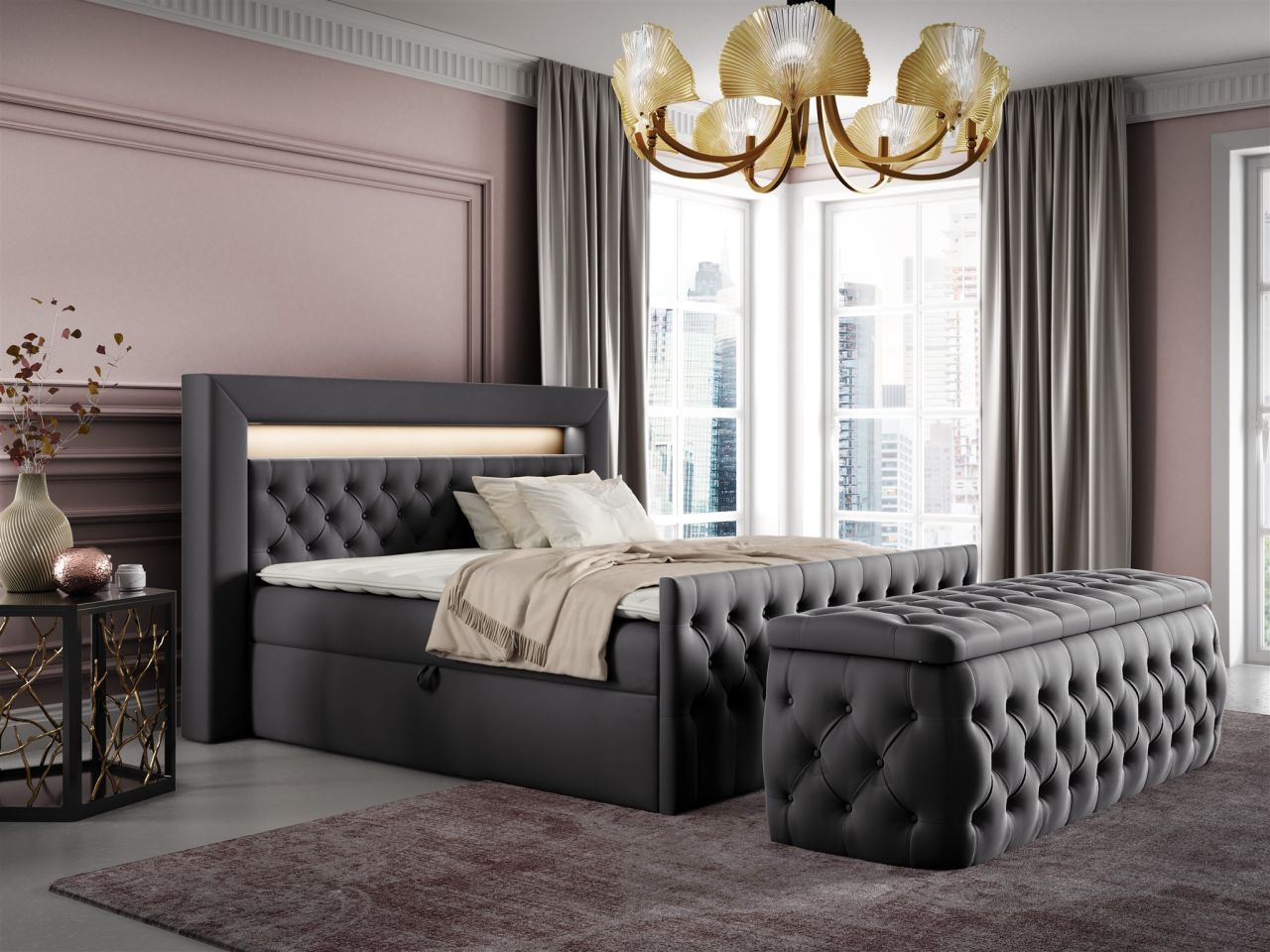 Boxspringbett Schlafzimmerbett ERNESTO Nr.3 160x200cm in Elisa Velvet Anthrazit