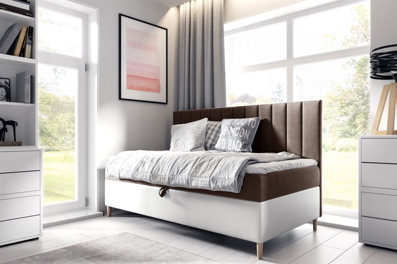 Boxspringbett Gästebett Kinderbett HELVI Nr.2 80x200cm Weiss-Braun