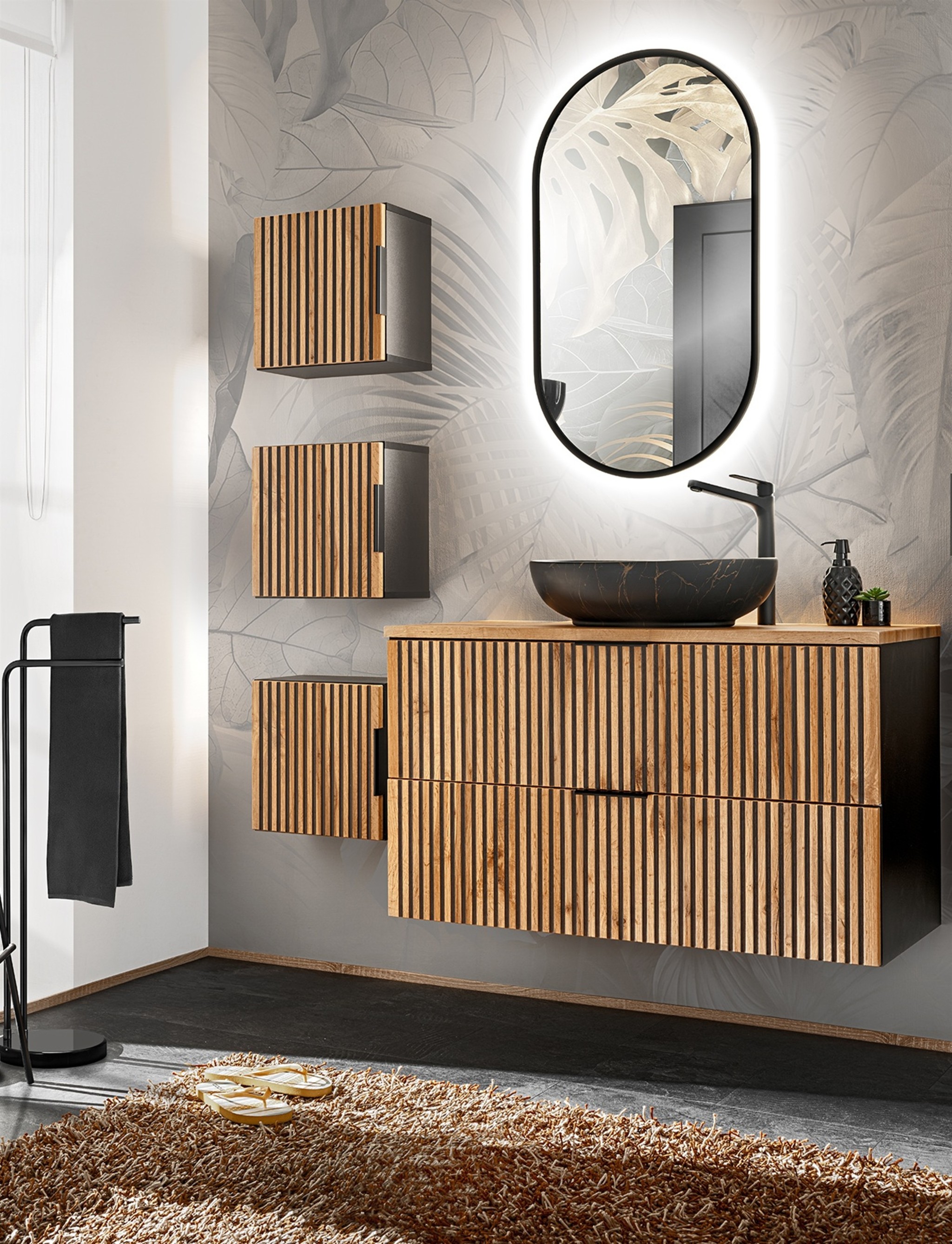 Badmöbel Set 6-tlg Badezimmerset ARMON Wotan Eiche Schrank 100cm inkl ...
