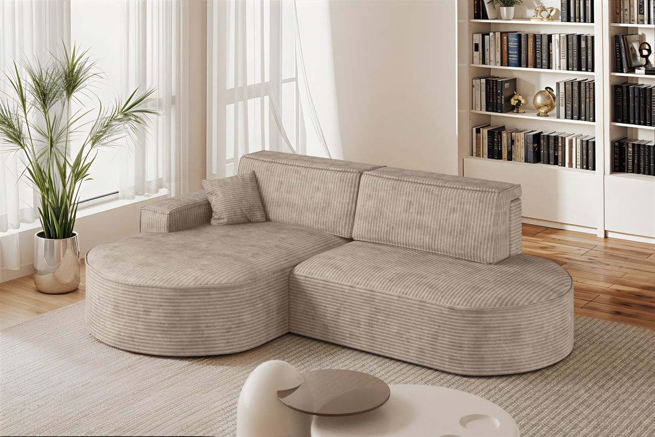 Ecksofa Schlafsofa Sofa VENEDIG Stoff Poso Beige Ottomane Links