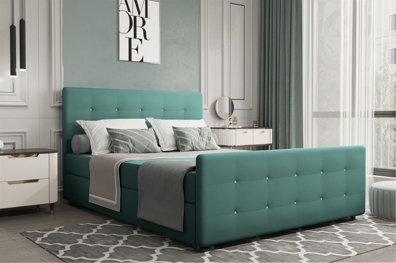 Boxspringbett Schlafzimmerbett MARKOS 140x200cm Stoff Soro Türkis inkl. Bettk...
