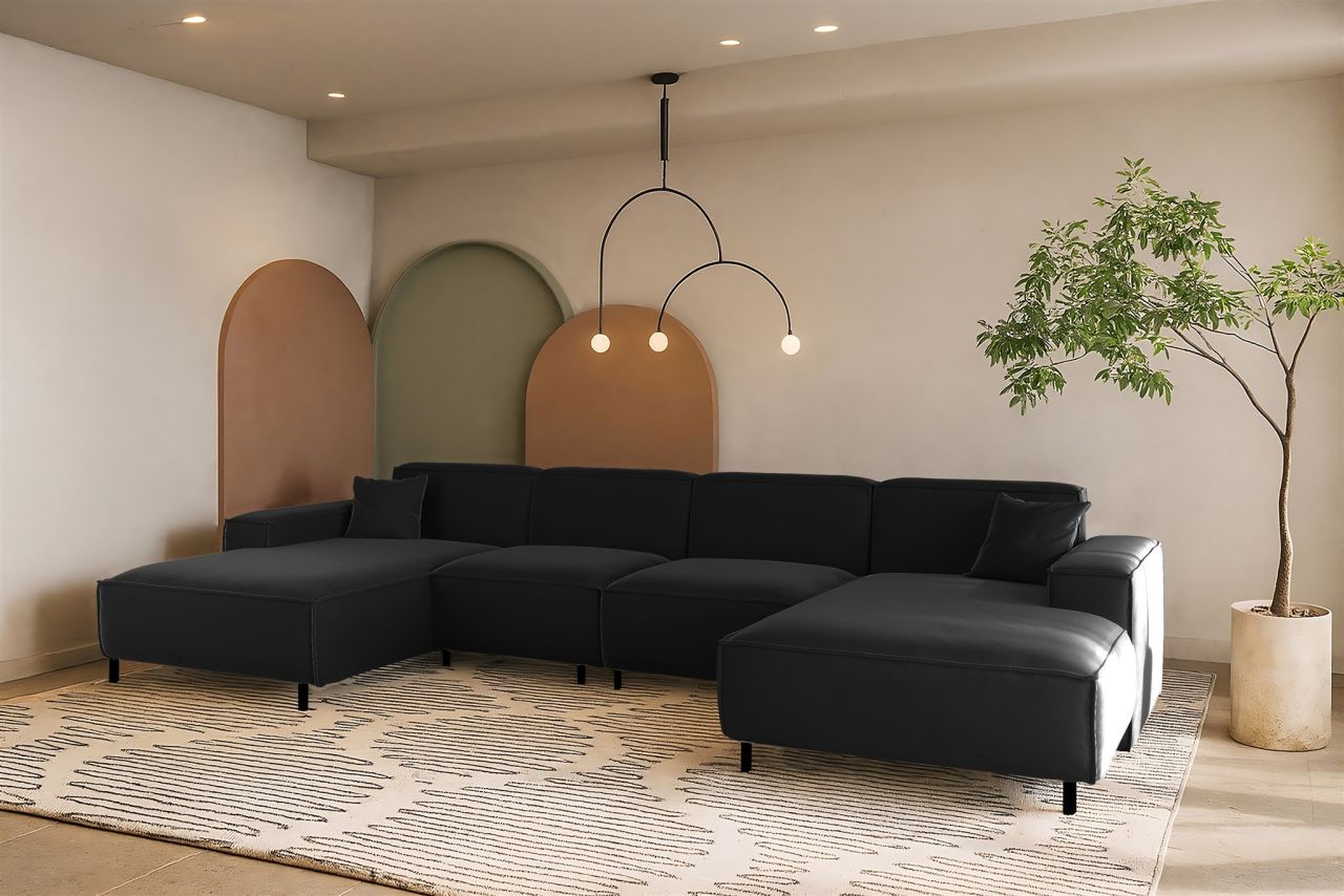 Wohnlandschaft Sofa U-Form GLORIA in Stoff Tiffani Schwarz