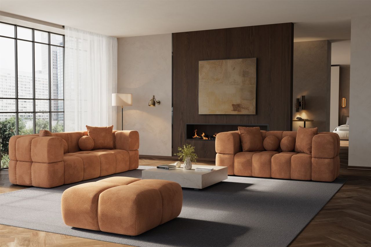 Sofaset ersofas VEGA 3-2 inkl. Hocker in Stoff Egon Rostbraun