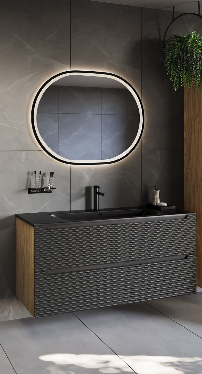 Badmöbel Set 2-tlg Badezimmerset LAXY Eiche Schwarz inkl. Waschtisch