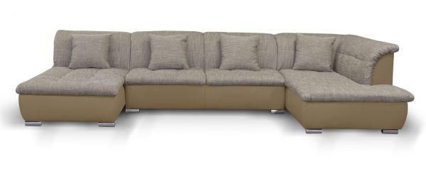 Couchgarnitur NICOLE mit Schlaffunktion Ottomane Links Sand/Cappuccino