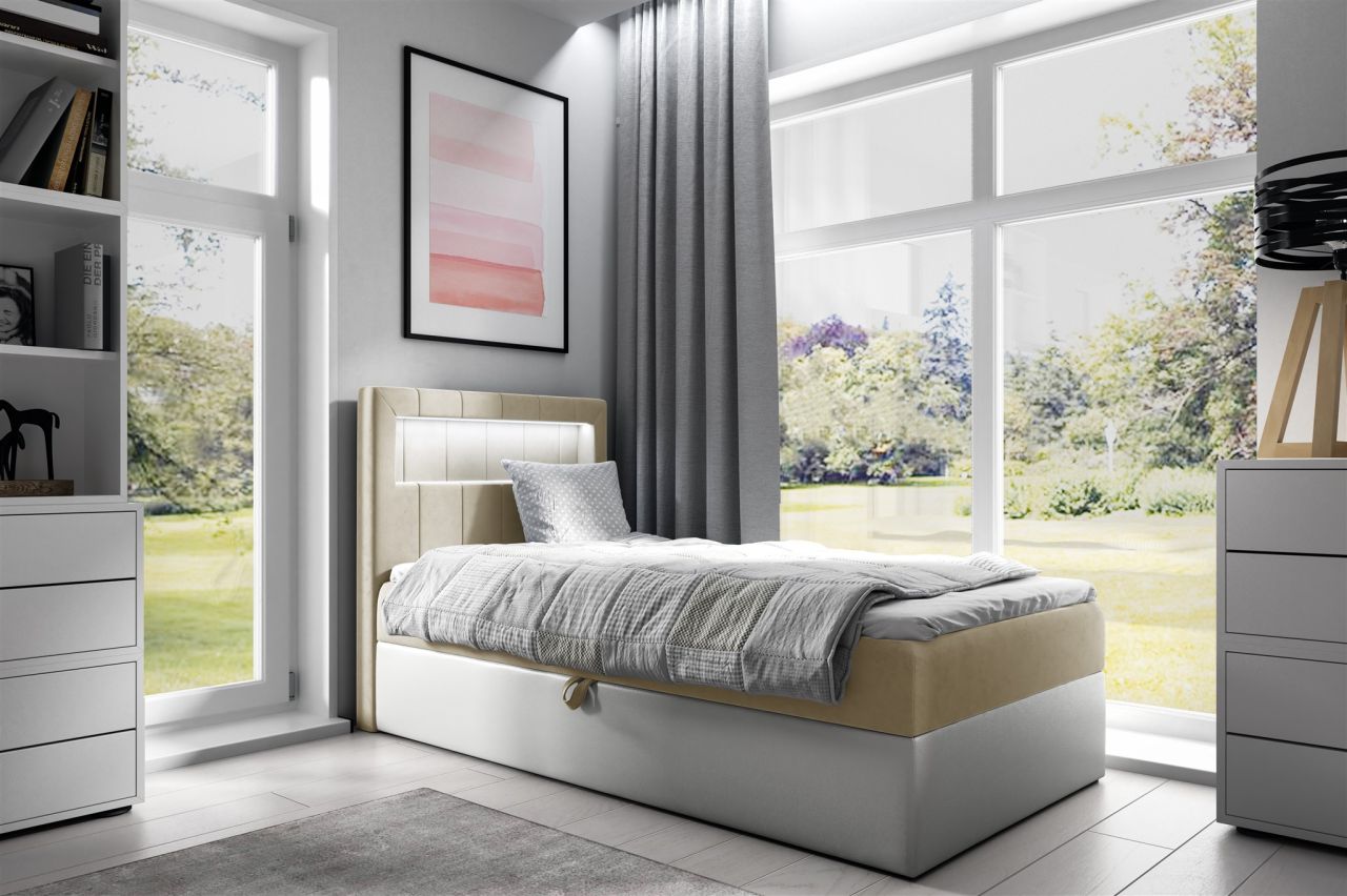 Boxspringbett Gästebett Kinderbett FABIAN Nr.1 90x200cm Weiss-Beige