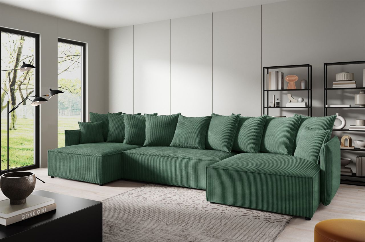 Wohnlandschaft mit Schlaffunktion MINEA Sofa U-Form in Stoff Poso Grün