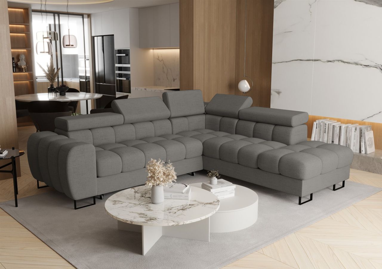 Ecksofa Schlafsofa BASTIEN MAX in Stoff Moly Dunkelgrau Ottomane Rechts