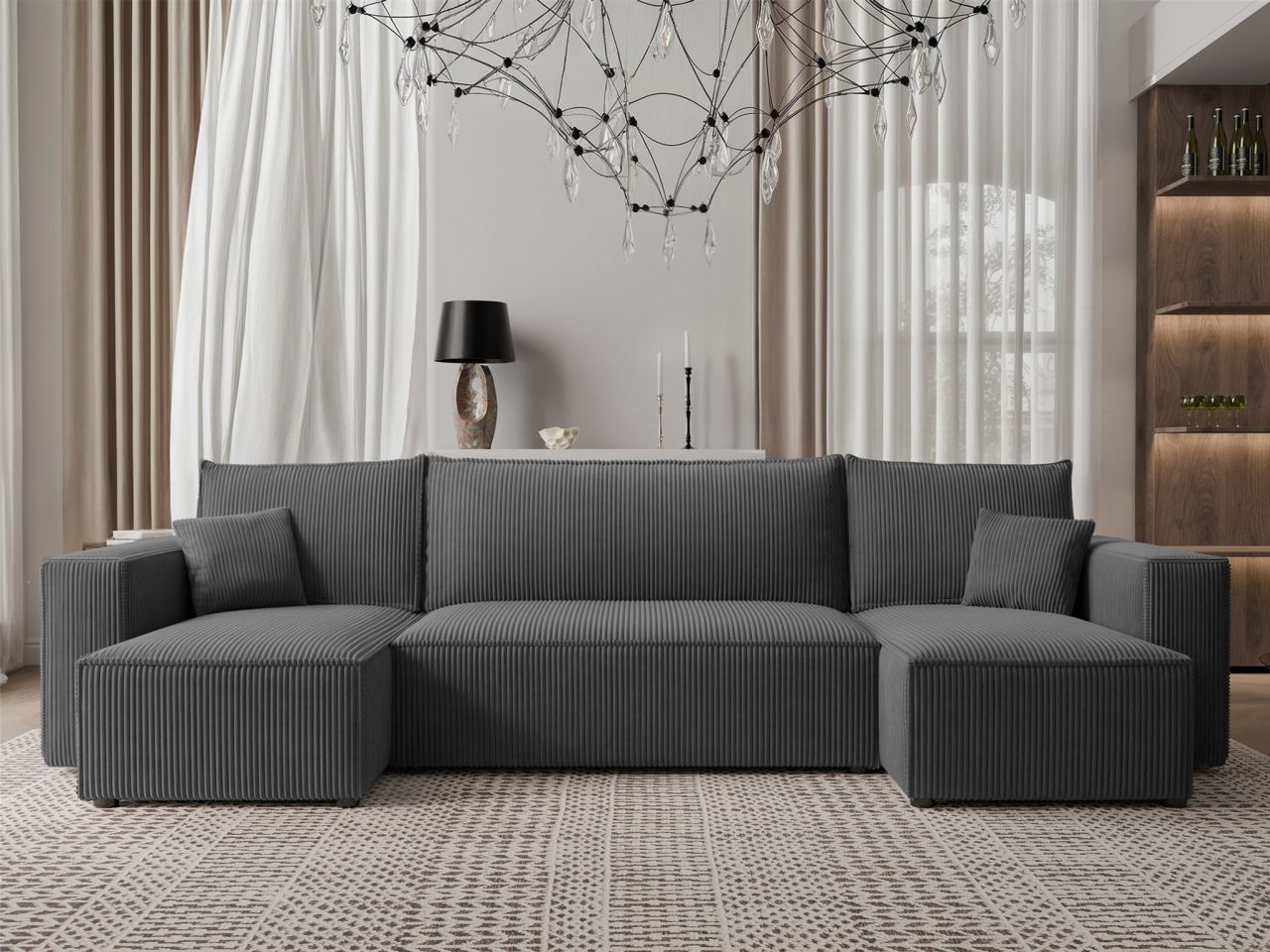 Wohnlandschaft Sofa mit Schlaffunktion ADARA in Stoff Poso Dunkelgrau