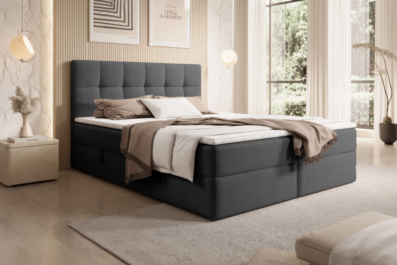 Boxspringbett Schlafzimmerbett ARTURO 160x200cm Stoff Freya Schwarz