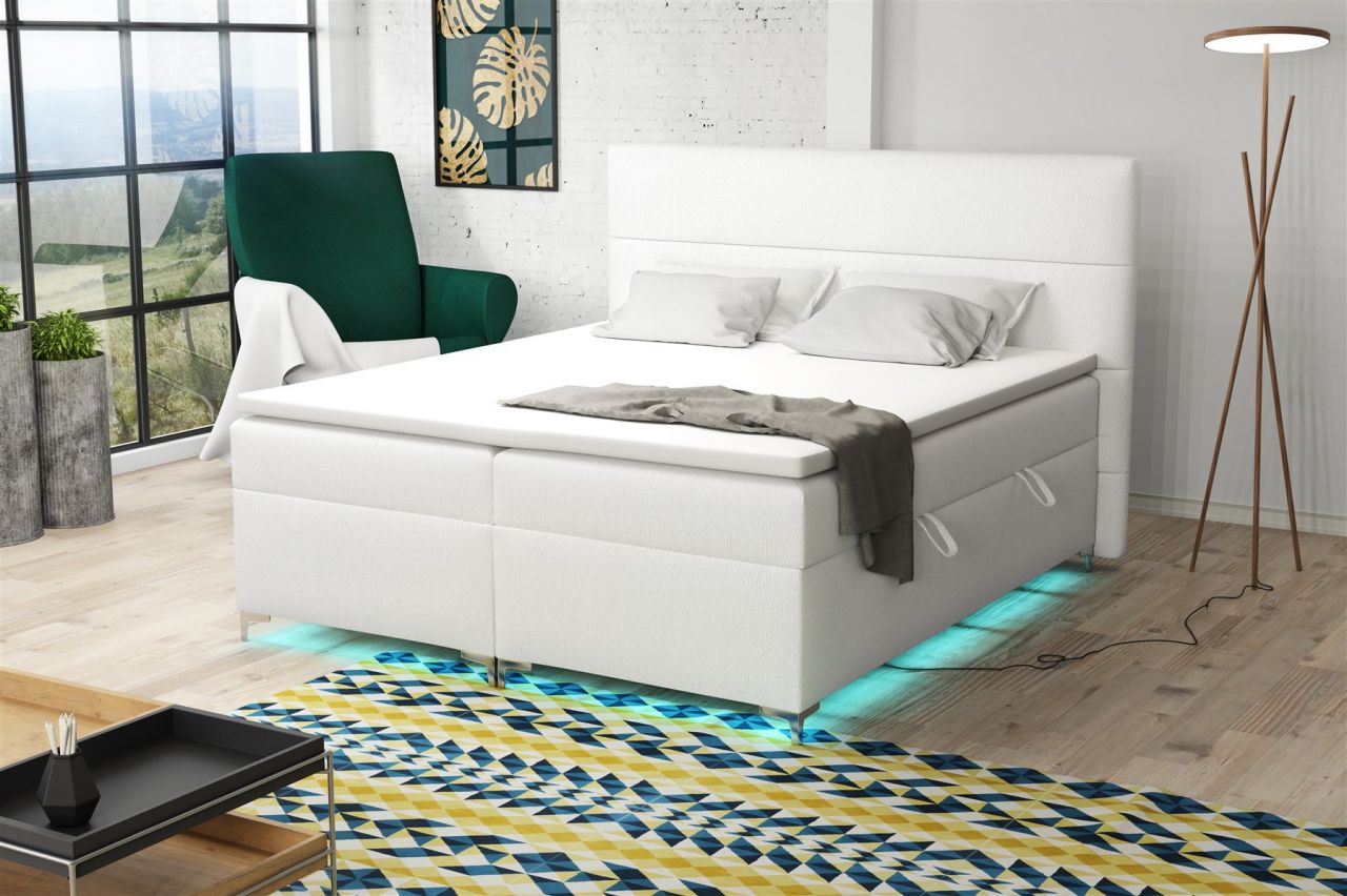 Boxspringbett Schlafzimmerbett CANELA 180x200cm inkl.Bettkasten/ LED