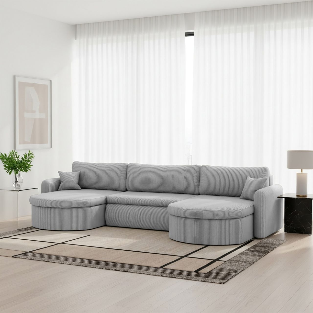 Wohnlandschaft Sofa mit Schlaffunktion FELIZ Stoff Poso Hellgrau