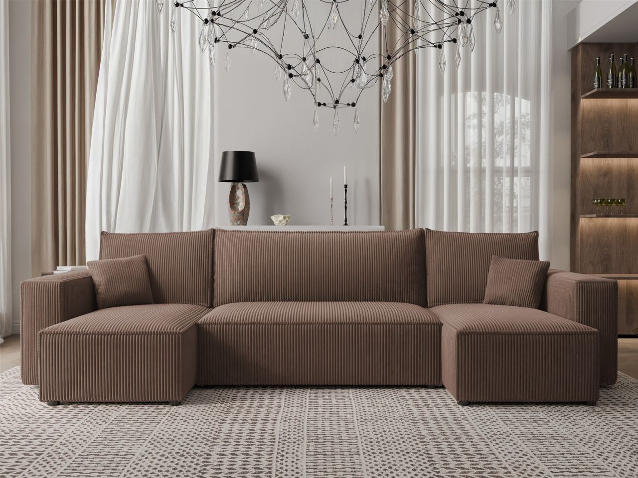 Wohnlandschaft Sofa mit Schlaffunktion ADARA in Stoff Poso Braun