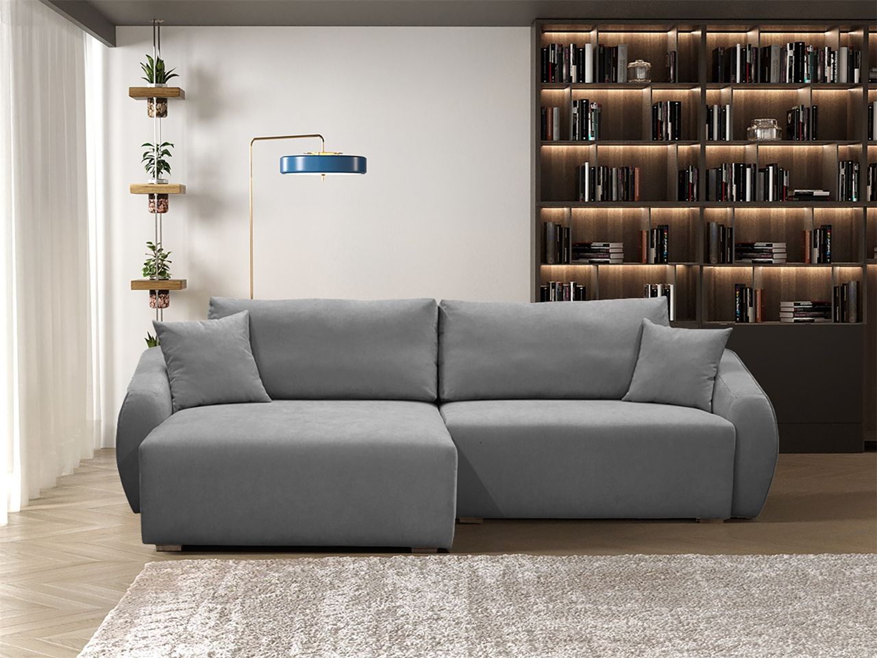 Ecksofa ersofa Sofa ELISE in Stoff Wind Grau Ottomane Links