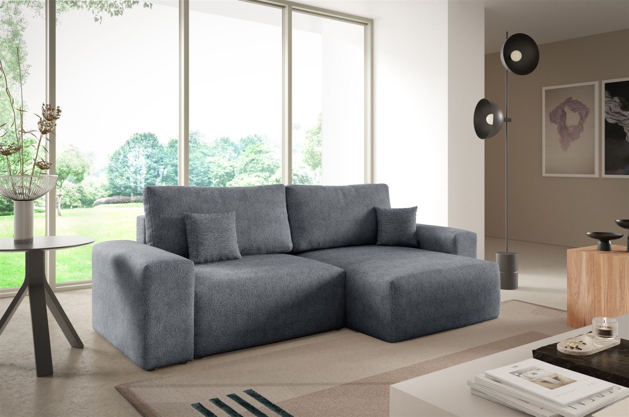 Ecksofa Schlafsofa Sofa ARONA XS in Stoff Centaur Dunkelgrau Ottomane Rechts