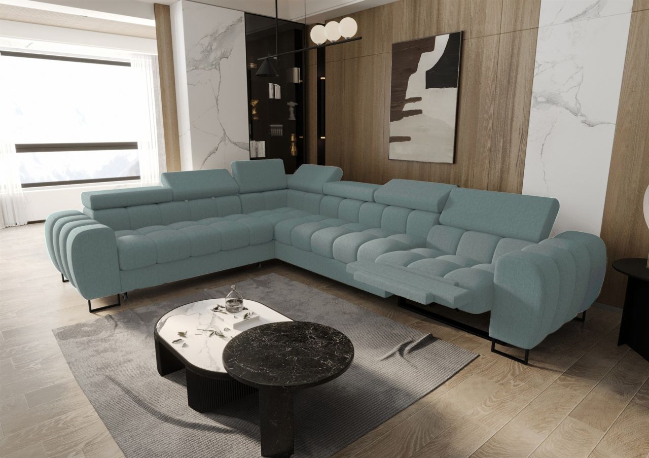 Ecksofa Schlafsofa BASTIEN RELAX in Stoff Gemma Türkis Ottomane Links
