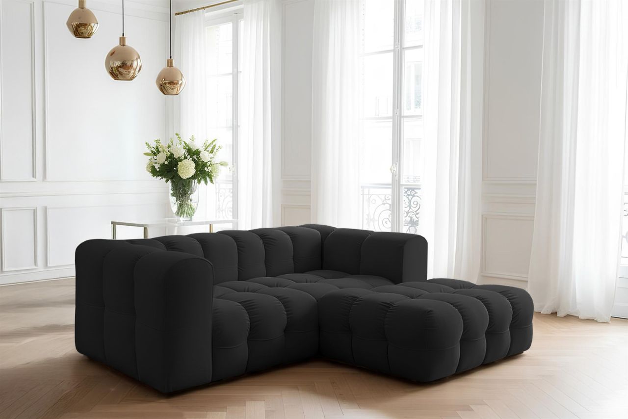 Ecksofa ersofa SOLVIE XS in Stoff Tiffani Schwarz Ottomane Rechts