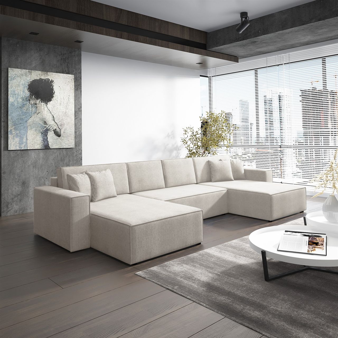 OUTLET Wohnlandschaft Schlafsofa Sofa CONOR Stoff Poso Altweiß