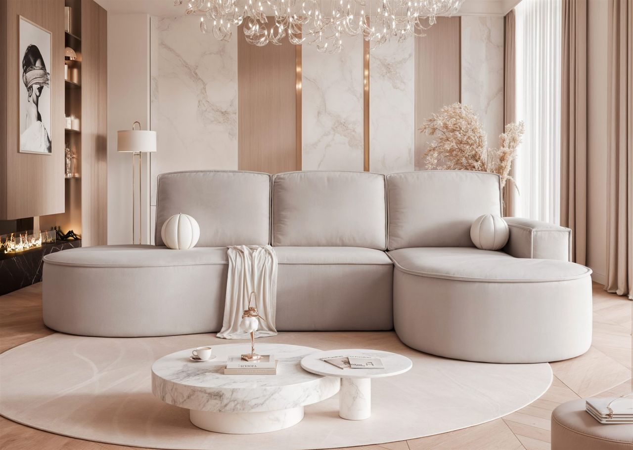 Ecksofa Schlafsofa Sofa ARLET in Stoff Riviera Hellbeige Ottomane Rechts