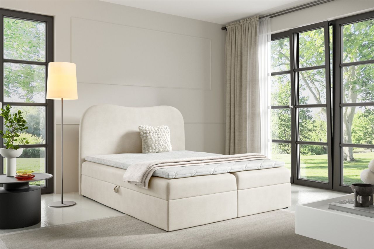 Boxspringbett Schlafzimmerbett DARLIN PREMIUM 160x220cm Stoff Gerra Ecru