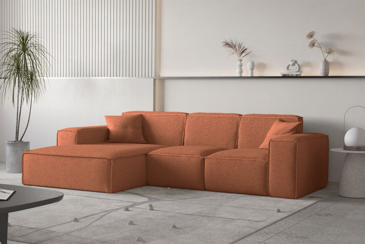 Ecksofa ersofa CELES PREMIUM Stoff Ascot Bukla Terracotta Ottomane Links