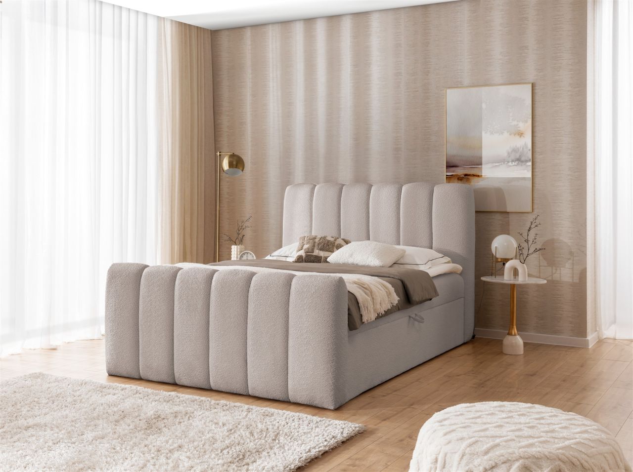 Boxspringbett Schlafzimmerbett DENIS 140x200cm Stoff Catch Me Hellgrau