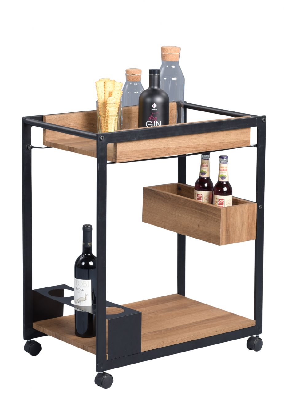 Beistelltisch Tisch RIMA 64x38 cm auf Rollen Dekor Eiche braun