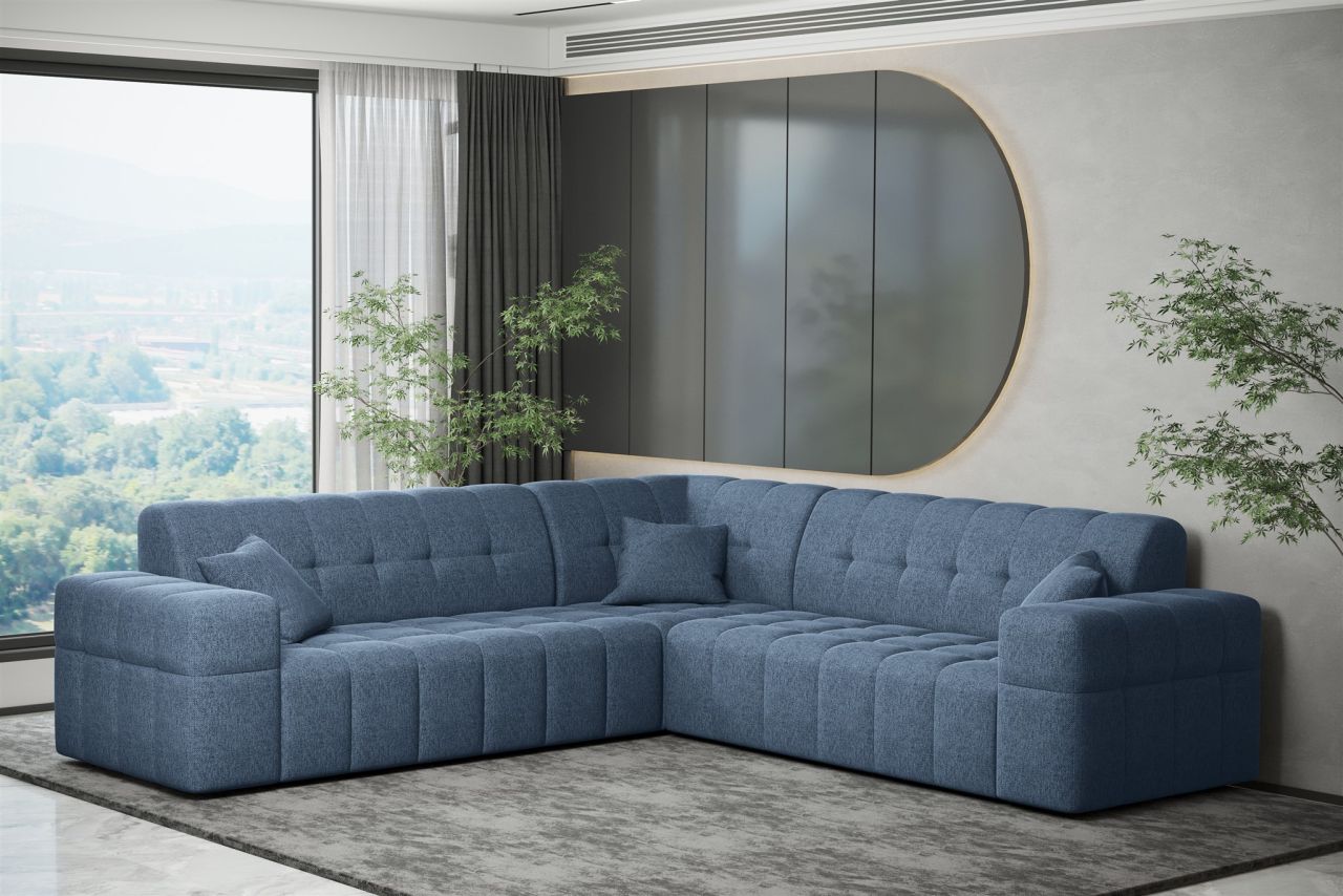 Ecksofa ersofa NANCY in Stoff Neve Blau Seite Universal