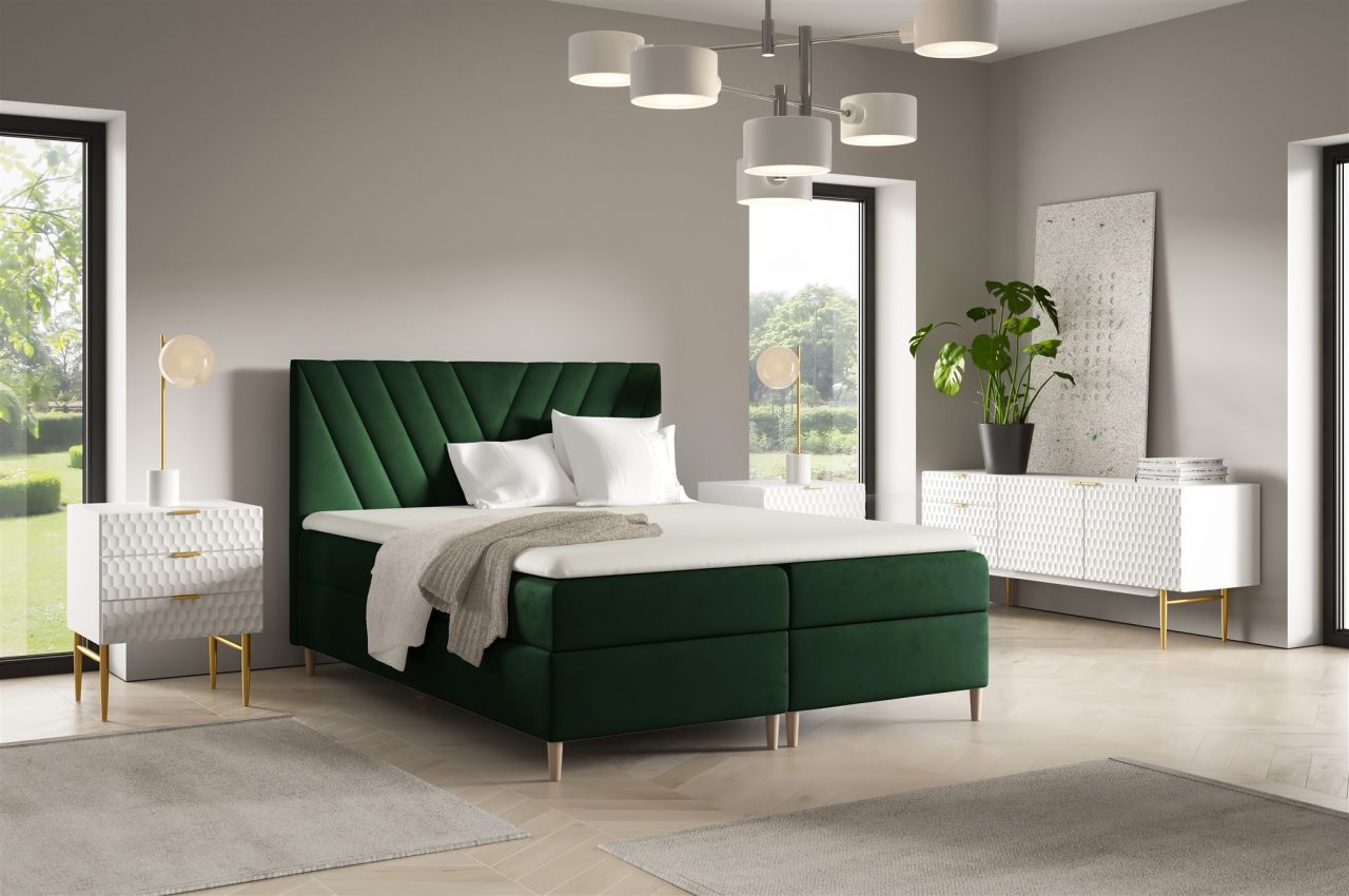 Boxspringbett Schlafzimmerbett ESPEN 120x200cm in Stoff Fresh Flaschengrün