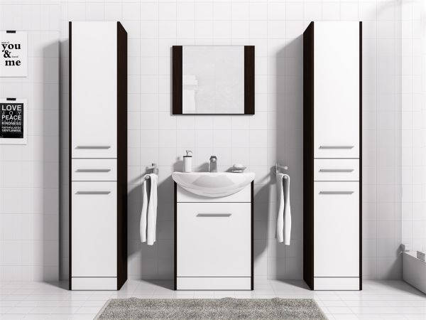 Badmöbel Set 5-Tlg Wenge / Weiss matt SEVILLA XL inkl.Waschtisch