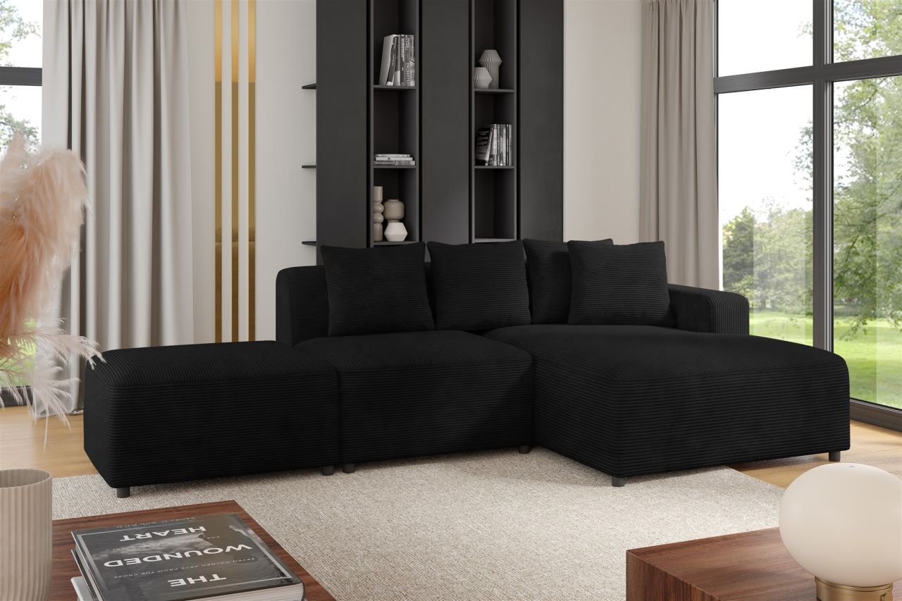 Ecksofa ersofa MEGAN XS inkl. Hocker Stoff Poso Schwarz Ottomane Rechts