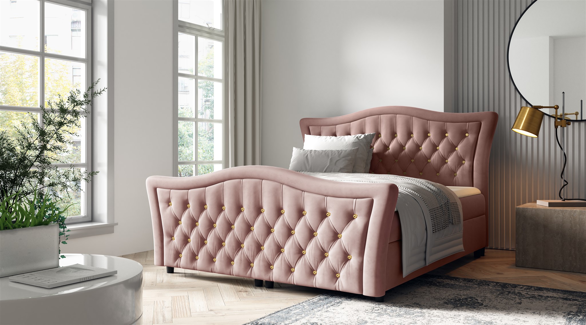 Boxspringbett Rosa Boxspringbett Schlafzimmerbett TURHAN 180x200cm Stoff Elisa Velvet Rosa ...
