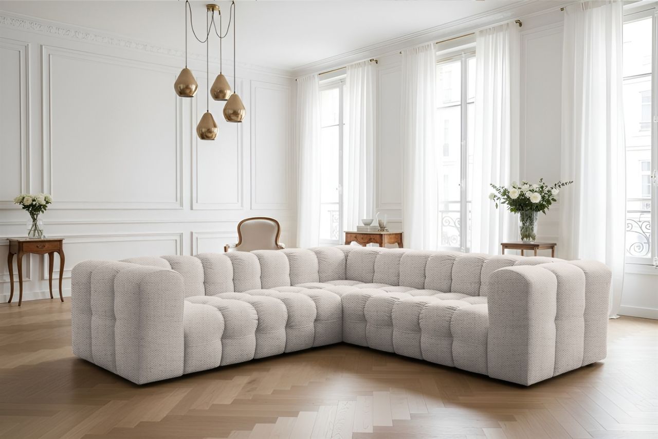 Ecksofa ersofa SOLVIE XS in Stoff Moly Creme Seite Universal