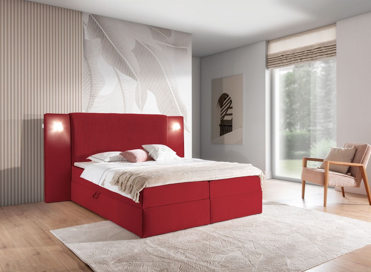 Boxspringbett Bett MARTEN 120x200cm Set.1 in Stoff Magic Velvet Rot