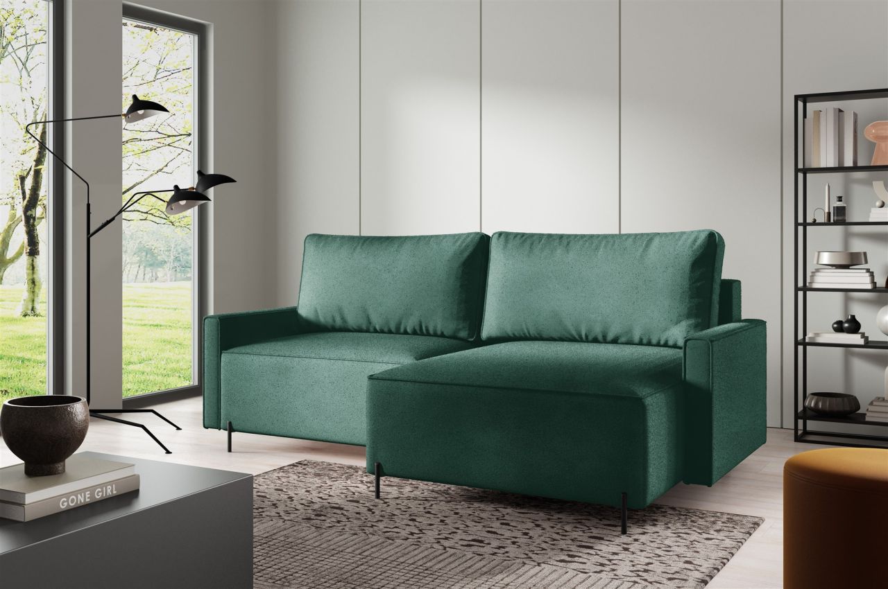 Ecksofa Schlafsofa Sofa BRAGA in Stoff Now or Never Grün Ottomane Rechts