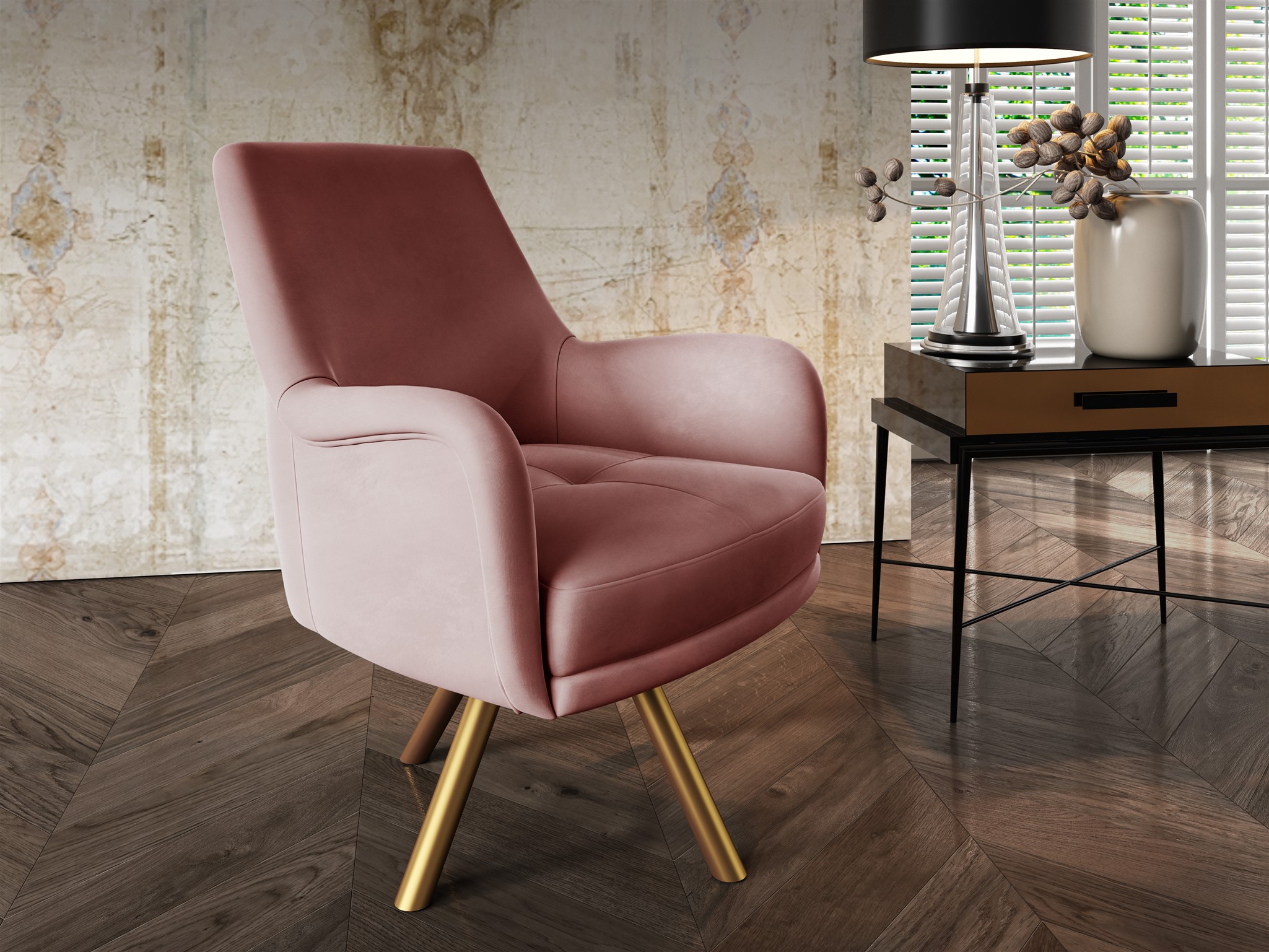 Sessel Drehsessel VALERIE in Stoff Stoff Elisa Velvet Altrosa | Sessel | Polstermöbel