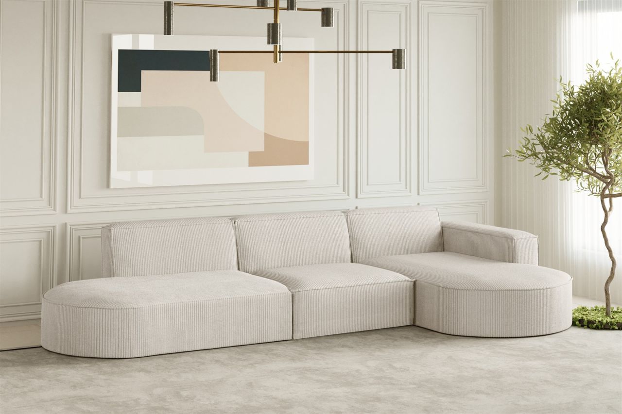 Ecksofa ersofa PALMA in Stoff Scala Sand Ottomane Rechts