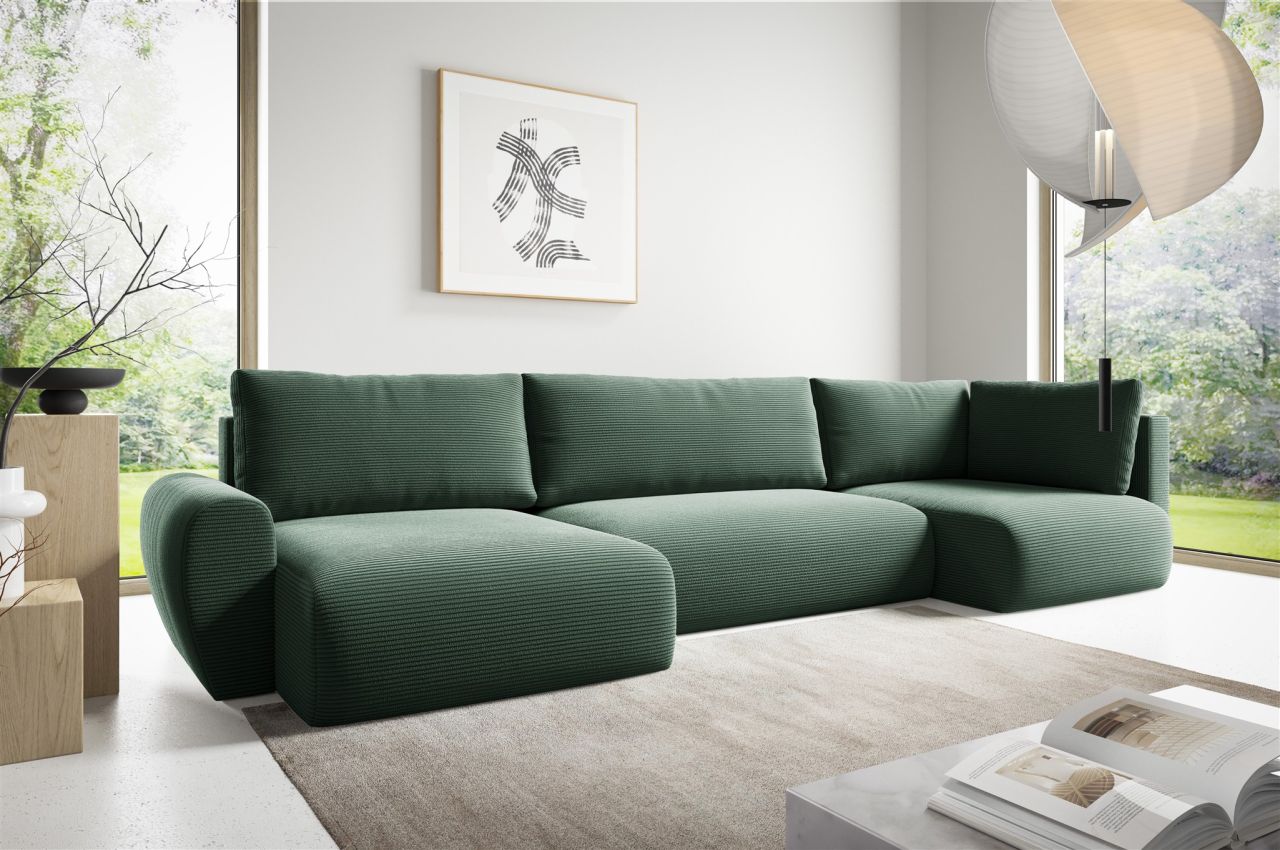 Fun Möbel Grün Wohnlandschaft Schlafsofa Galan Stoff Poso Ottomane Links