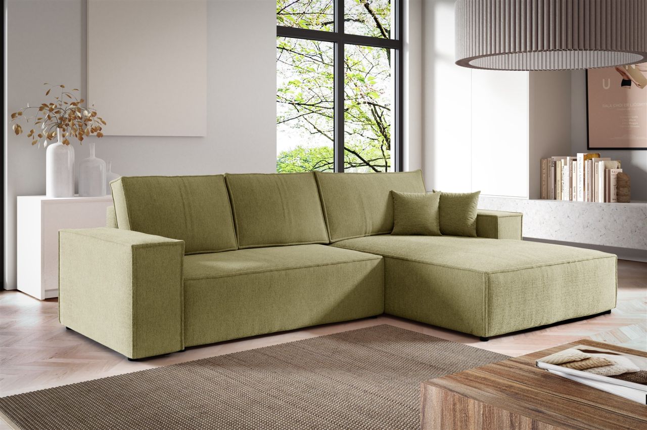 Ecksofa Schlafsofa LEVIO Stoff ARAGON Olivgrün Ottomane Rechts
