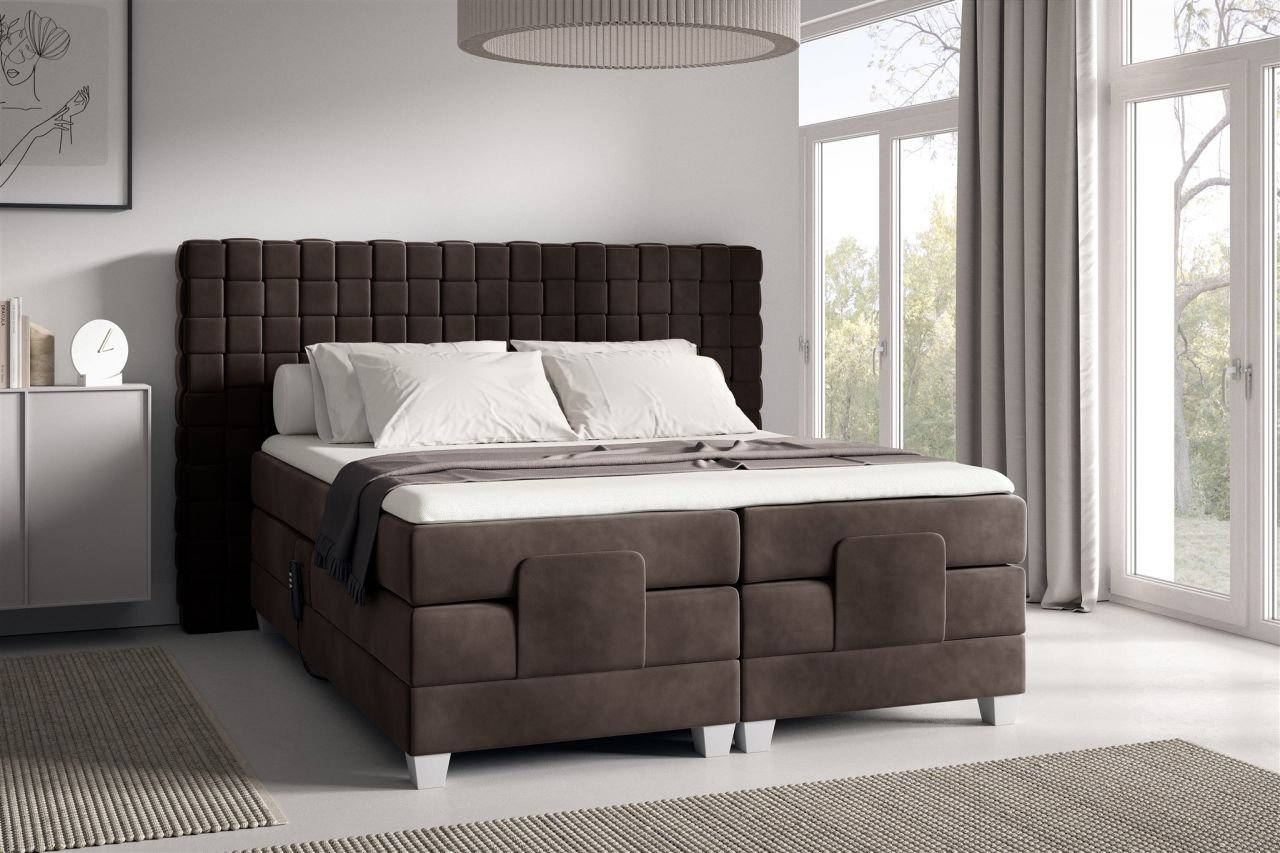 Boxspringbett Elektrisch Bett VIDAL 180x200cm in Stoff Fresh Dunkelbraun