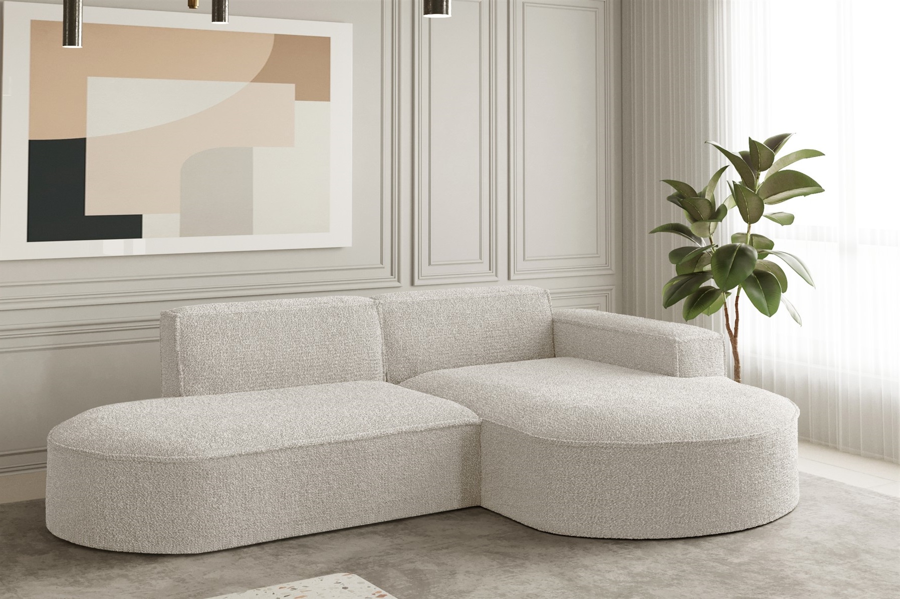 Ecksofa Designersofa PALMA XS in Stoff Ascot Beige Ottomane Rechts | Ottomane: Rechts | Ecksofas ohne Schlaffunktion | Polstermöbel