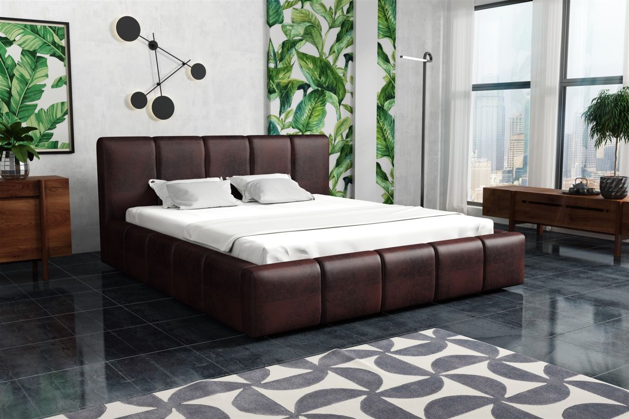 Polsterbett Bett Doppelbett GENUA Komplettset 160x200cm Stoff Gobi Dunkelbraun