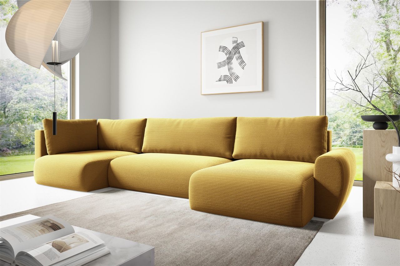 Fun Möbel Wohnlandschaft Schlafsofa Galan Stoff Poso Honiggelb Ottomane Rechts