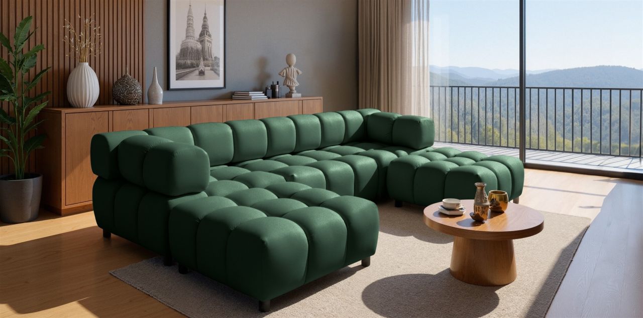 Sofa ersofa FLOW 3-Sitzer inkl. 2 x Polsterhocker Stoff Bluvel Flaschen...