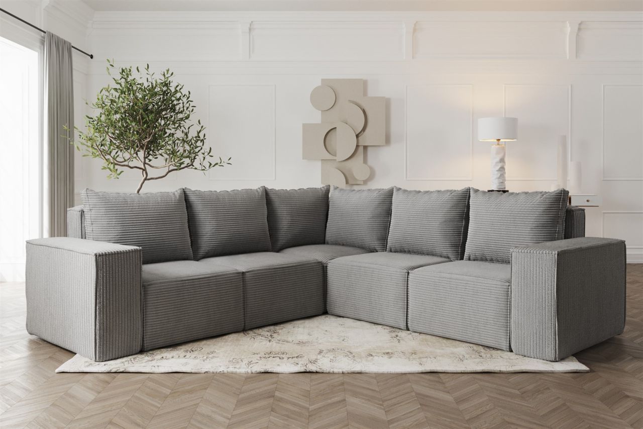 Ecksofa ersofa ESTELLE in Stoff Poso Grau Seite Universal