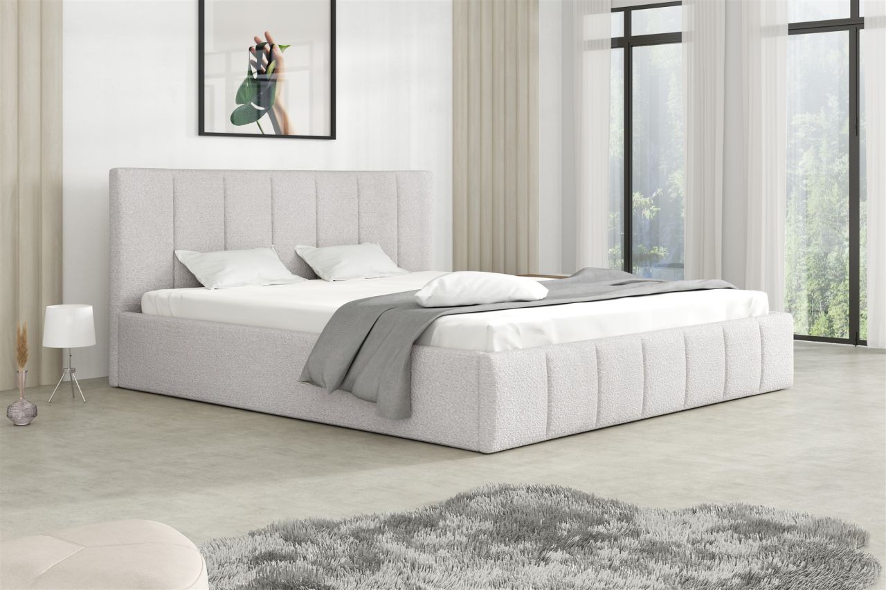 Polsterbett Doppelbett DETROIT 140x200cm Stoff Freya Hellgrau