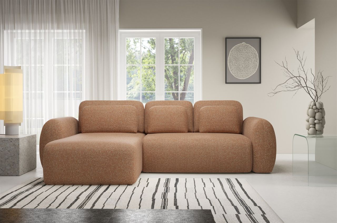 Ecksofa Schlafsofa Sofa GASTON in Stoff Puente Rostbraun Ottomane Links