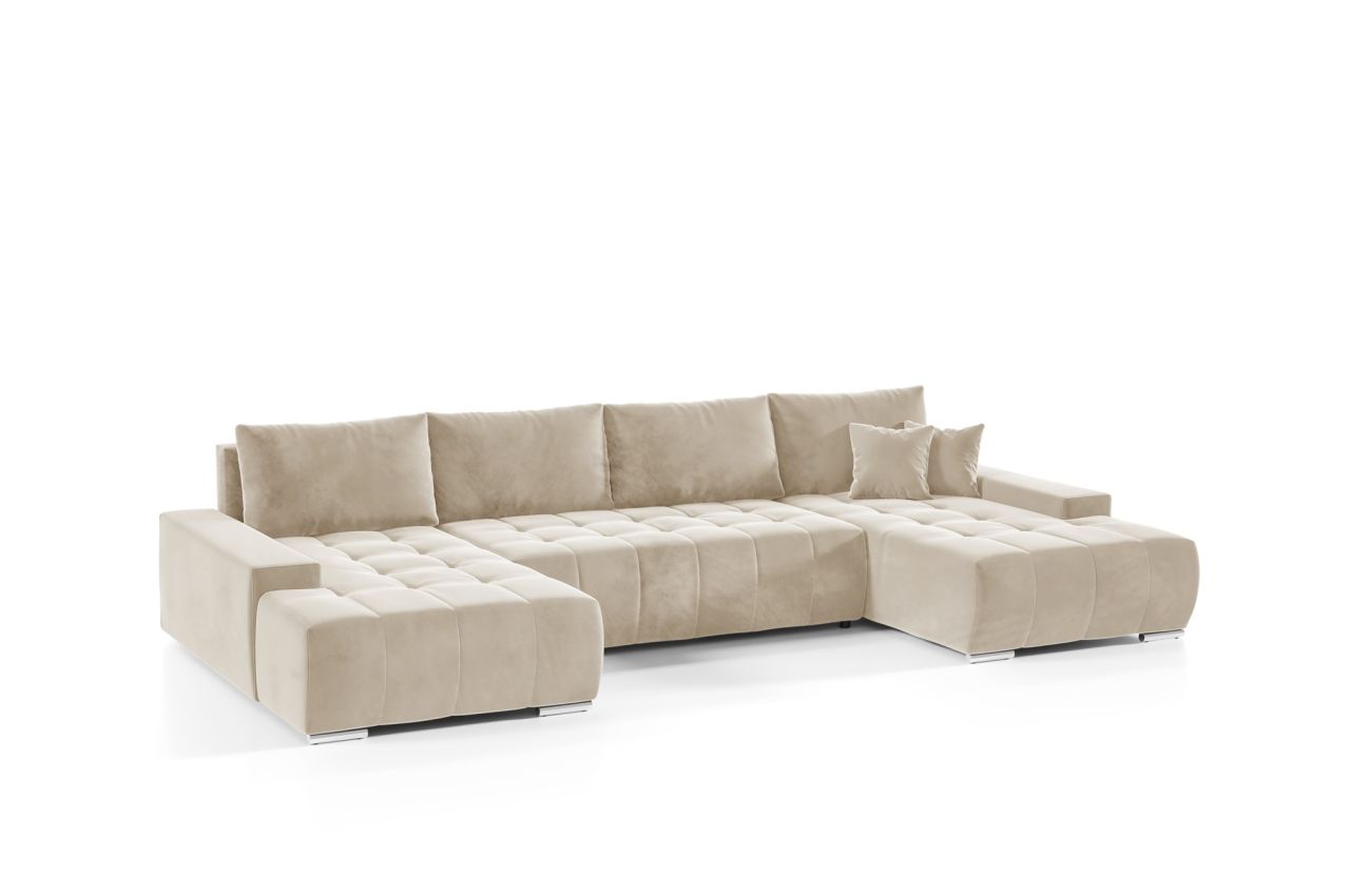 Wohnlandschaft Sofa mit Schlaffunktion VOGAR Stoff Monolith Ecru